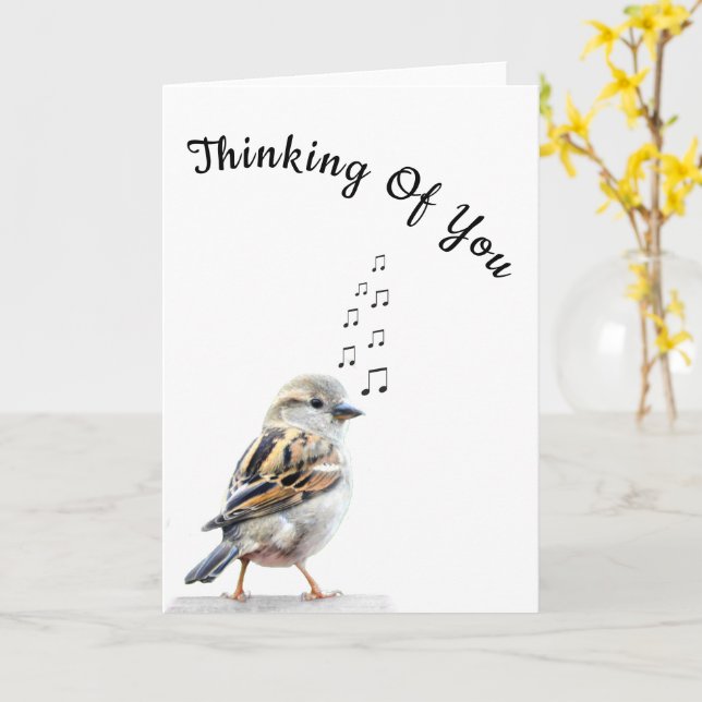 Thinking of You Card Cute Bird (Yellow Flower)