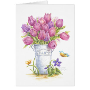 Thinking of You Card Tulips in Pail