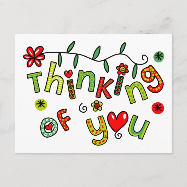 Thinking of You Cartoon Doodle Text Postcard (Front)