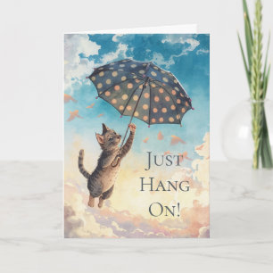 Thinking of You Cat and Umbrella Flying in the Air Card