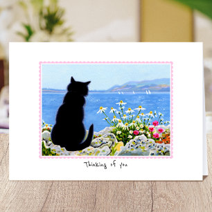 Thinking of you Cat by the sea Personalised Card