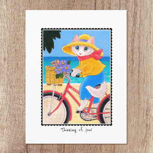 'Thinking of you' Cat & Mouse Bicycle Custom Postcard