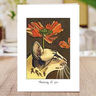 Thinking of You Cat Orange Poppies Custom Folded Card