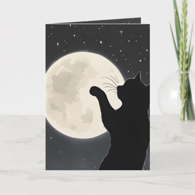 Thinking of You Cat Touching the Moon Card (Front)