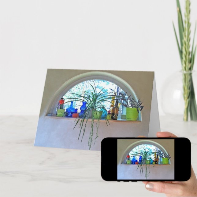 Thinking of You Colourful Bottles Window Watercolo Card (Available for print and download)