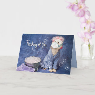 Thinking of You, Corvid-19, Dog Bathing with Mask Card