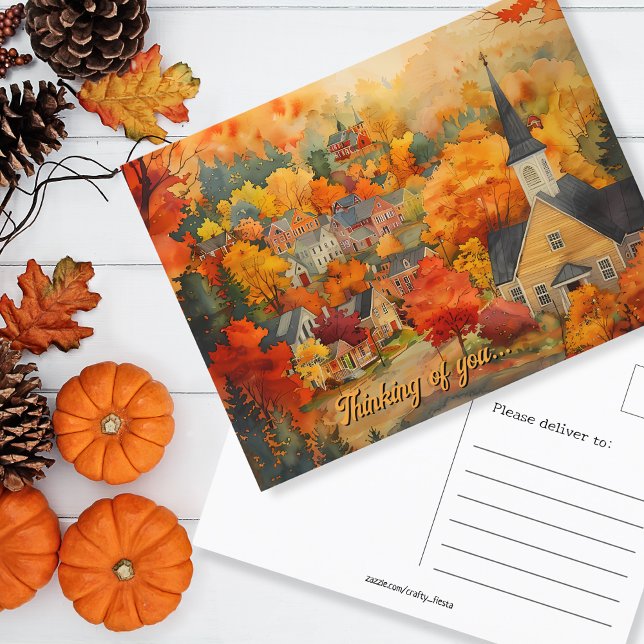  Thinking of you custom Fall English Town Postcard (Thinking of you custom Fall English Town Postcard)