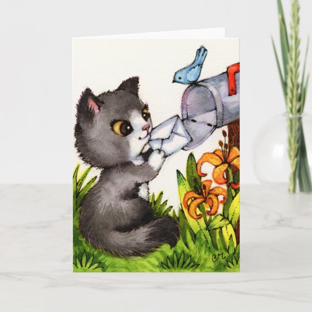 Thinking of You - Cute Cat Greeting Card (Front)