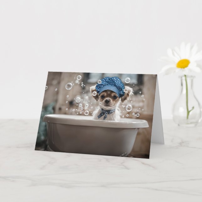 Thinking of You Cute Chihuahua Puppy Dog Card (Small Plant)