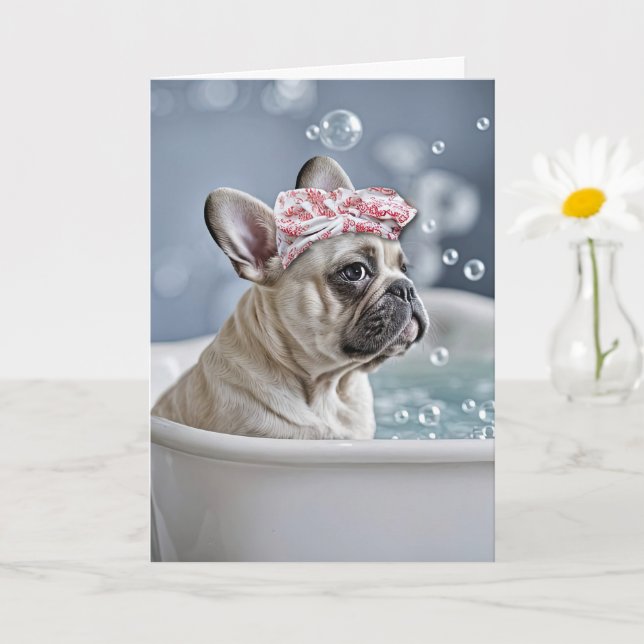 Thinking of You Cute French Bulldog or Frenchie  Card (Small Plant)