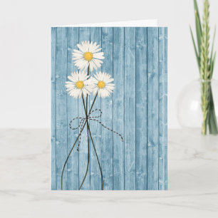 Thinking of You Daisies On Aqua Wood Card