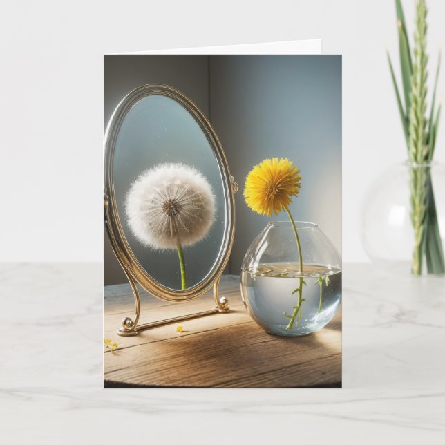 Thinking of You Dandelion Reflection In a Mirror Card (Front)