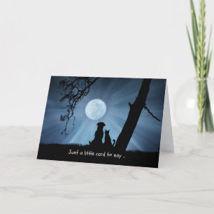 Thinking of You Dog and Cat in Moonlight Card