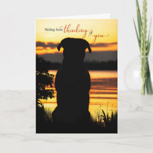Thinking of You Dog Silhouette by a Sunset Lake Card
