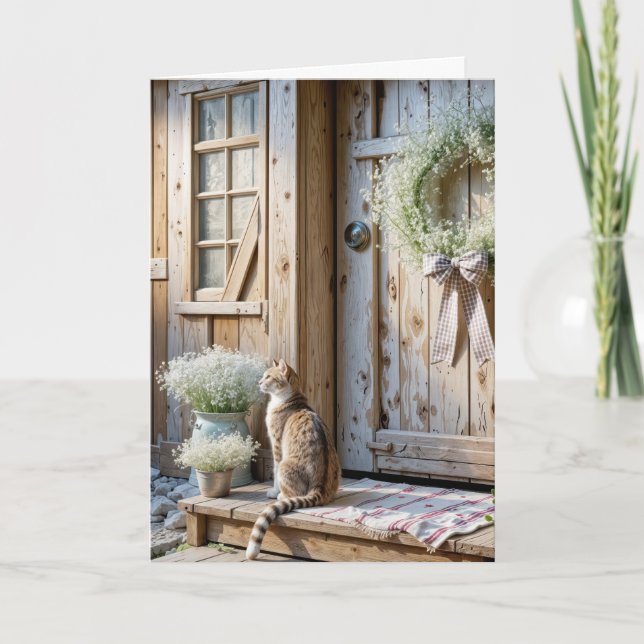 Thinking of You Farmhouse Cat Card (Front)