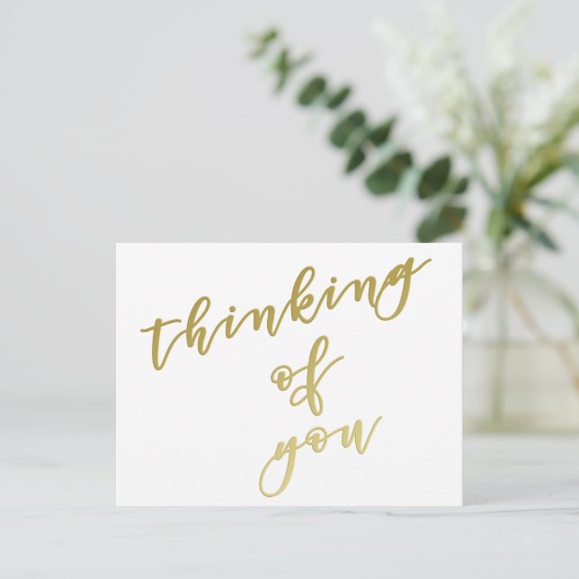 Thinking of You | Faux Gold Script Postcard (Standing Front)