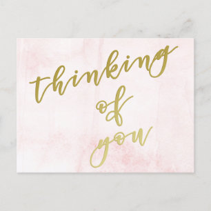 Thinking of you Faux Gold Script Postcard