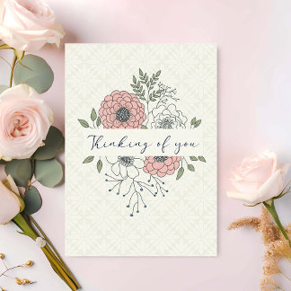 Thinking of You Floral Line Art Card
