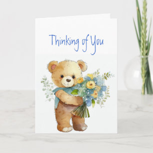 Thinking of You Flowers &  Teddy Bear Card
