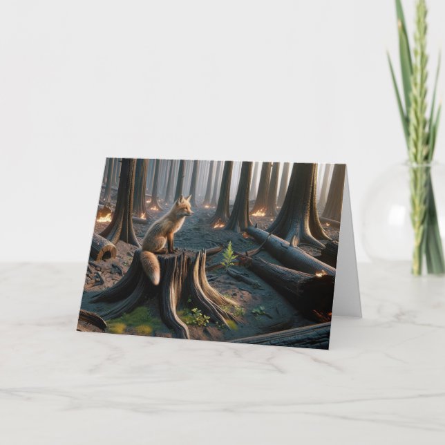 Thinking of You Fox In Burned Forest Card (Front)