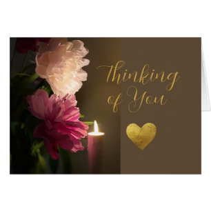 Thinking of You Friend Gold Heart and Peonies