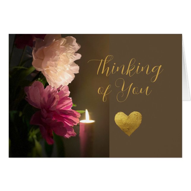 Thinking of You Friend Gold Heart and Peonies  (Front Horizontal)