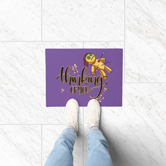 Thinking of You Funny Halloween Voodoo Doll Doormat (Indoor)
