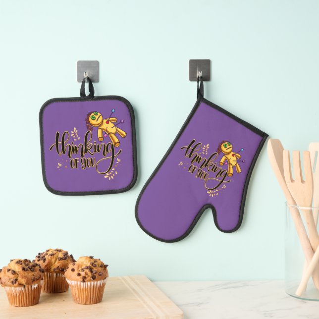 Thinking of You Funny Halloween Voodoo Doll Oven Mitt & Pot Holder Set (Insitu(Hanging))