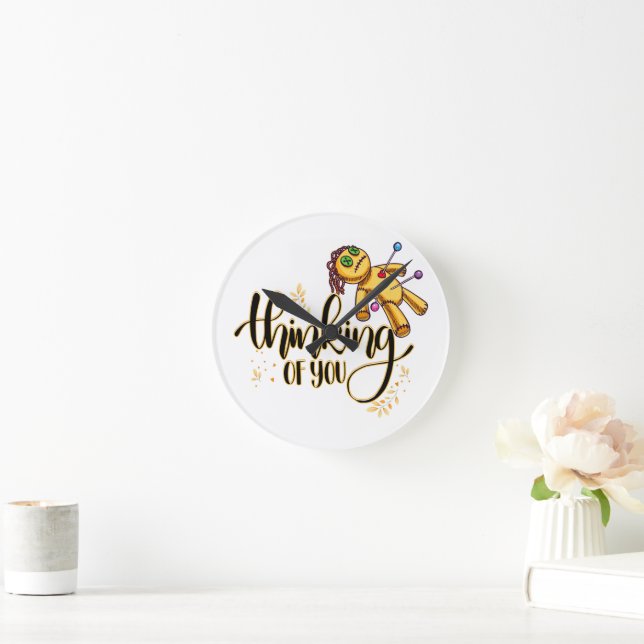 Thinking of You Funny Halloween Voodoo Doll Round Clock (Home)