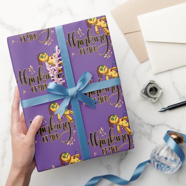 Thinking of You Funny Halloween Voodoo Doll Wrapping Paper (Gifting)