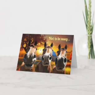 Thinking of You Funny Humourous 3 Horses and a Bar Holiday Card