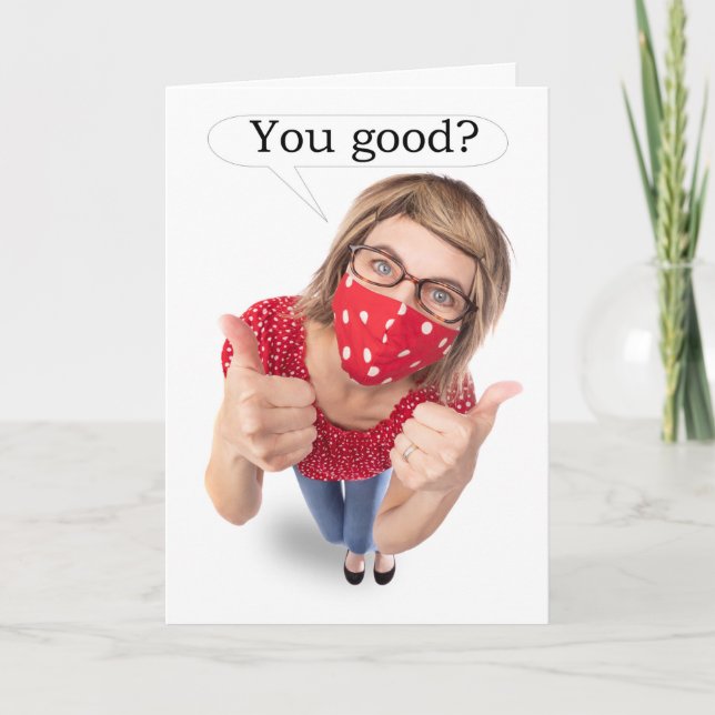 Thinking of You Funny Lady in Face Mask Holiday Card (Front)