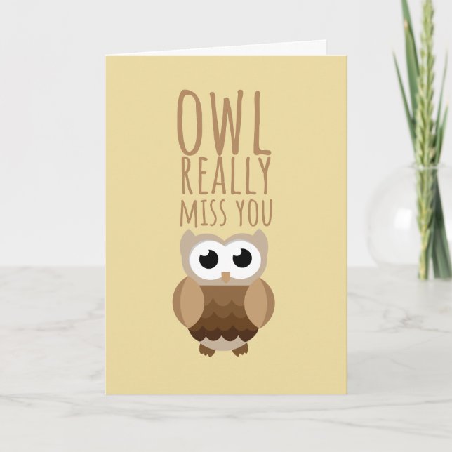 Thinking of You Funny Owl Pun Leaving Farewell Card (Front)