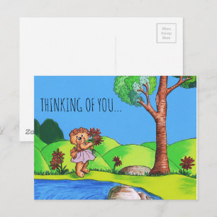 Thinking of You Girly Teddy Bear Postcard