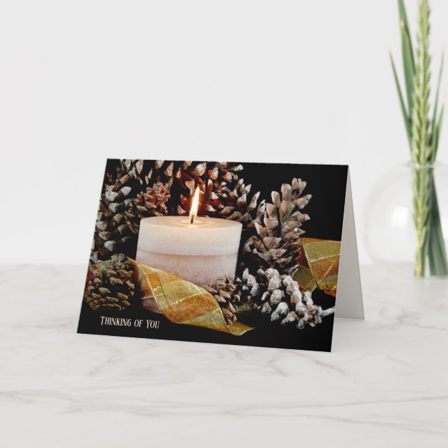 thinking of you glowing candle in pine cones card (Front)