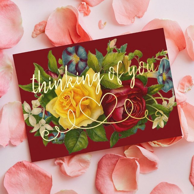 Thinking Of You Heart On Colourful Vintage Roses (Creator Uploaded)