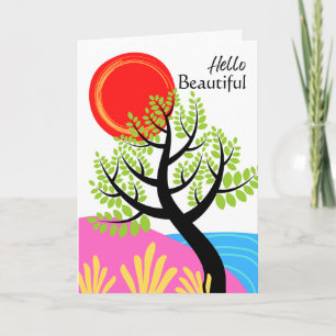 Thinking of You Hello Beautiful Red Sun Card