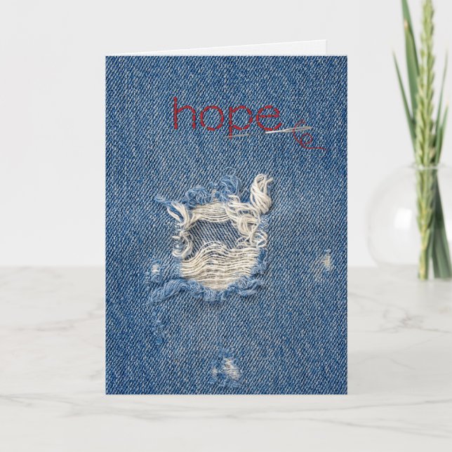 thinking of you Hope text on frayed blue denim Card (Front)