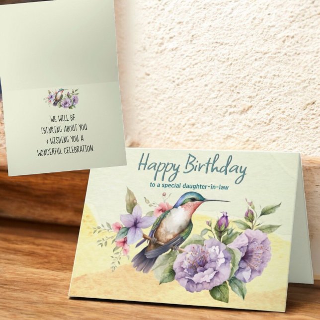 Thinking of You Hummingbird & Floral Custom Card (Cover and inside design of folded greeting card)