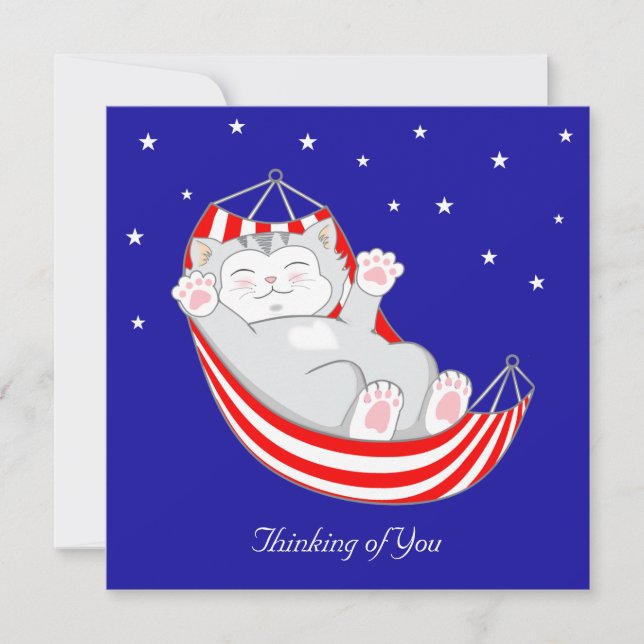Thinking of You Kitty Cat with Hearts in Hammock C Card (Front)