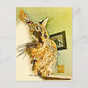 Thinking of You Kitty Heart Nose Watercolor Postcard