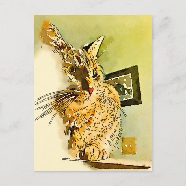 Thinking of You Kitty Heart Nose Watercolor Postcard (Front)