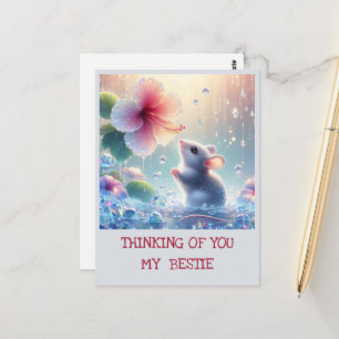 Thinking of you Light Blue Mystical Mouse Hibiscus Postcard