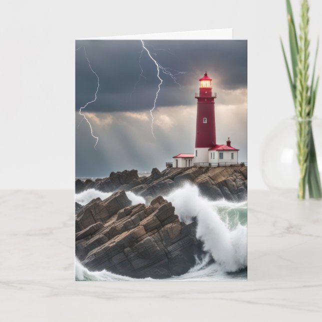 Thinking Of You Lighthouse In a Storm Card (Front)