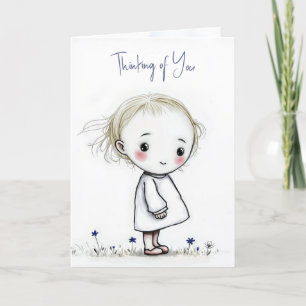 Thinking of You Little Girl Sketch In Wildflowers Card