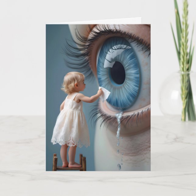 Thinking of You Little Girl Wiping Tears Away Card (Front)