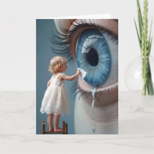 Thinking of You Little Girl Wiping Tears Away Card