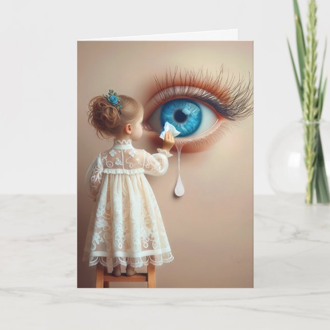 Thinking of You Little Girl Wiping Tears Away Card (Front)