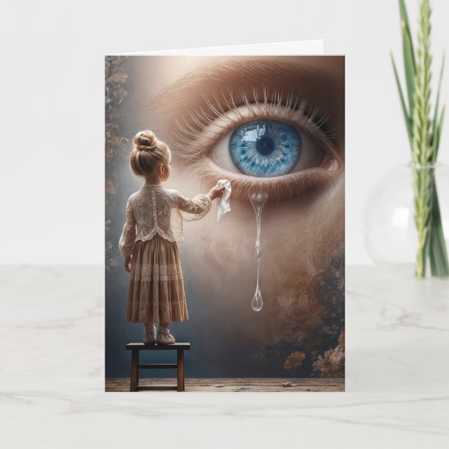 Thinking of You Little Girl Wiping Tears Away Card (Front)