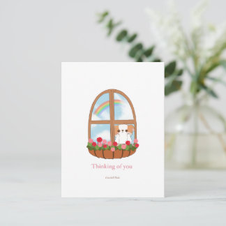 Thinking of you missing you cute puppy by window postcard